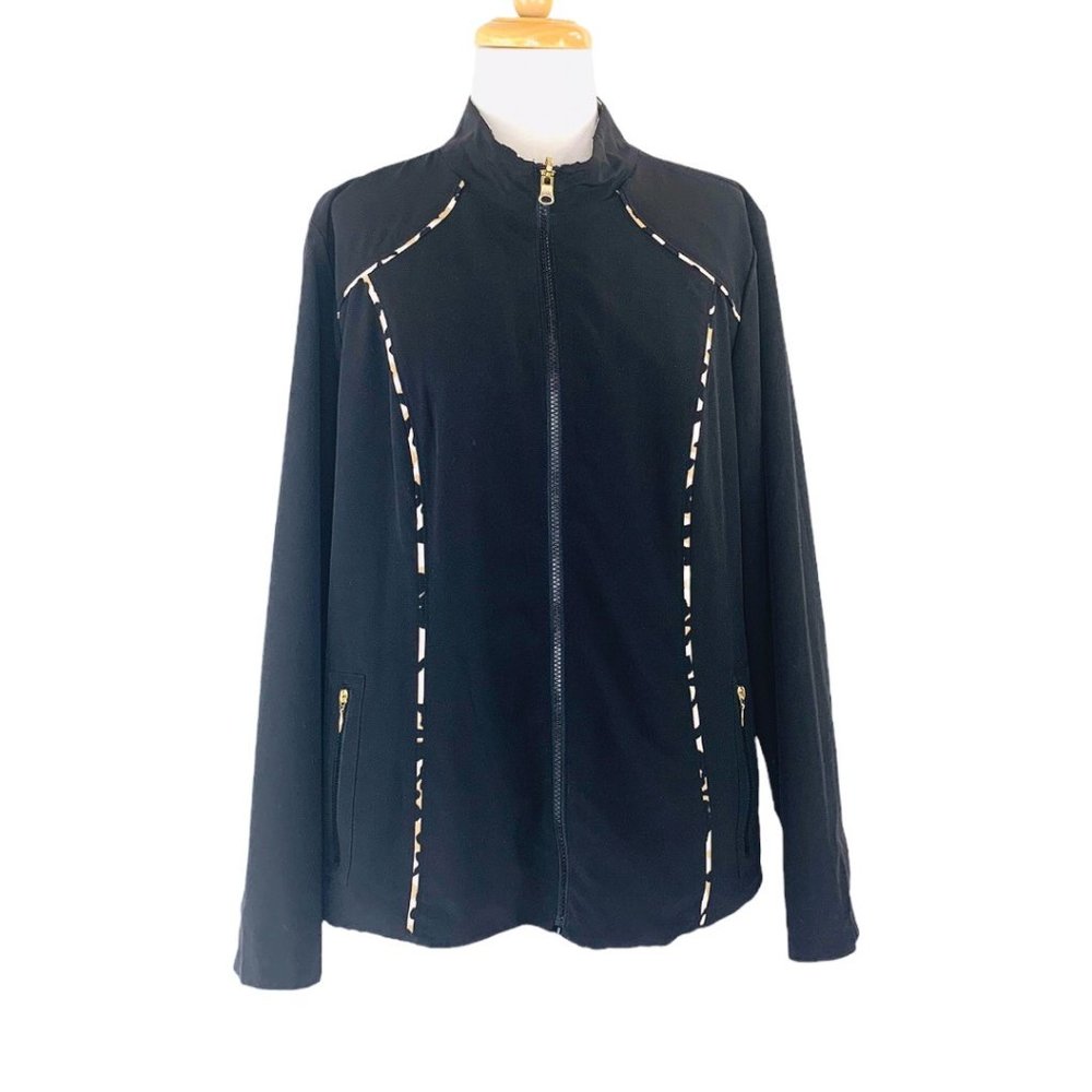 Chicos Zenergy Fully Reversible Jacket Black one side & Animal Print Sz One - Picture 4 of 13